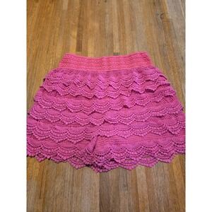 Zenobia Girls XL Hot Pink Crochet Scalloped Hem Tiered Lace Linen‎ Shorts